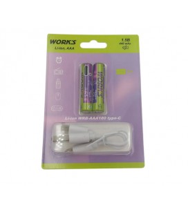 Аккумуляторные батарейки Li-ion WRB AAA180, тип AАА, 1.5V, Type-c, 440mAh, 1000 циклов, блистер 2шт