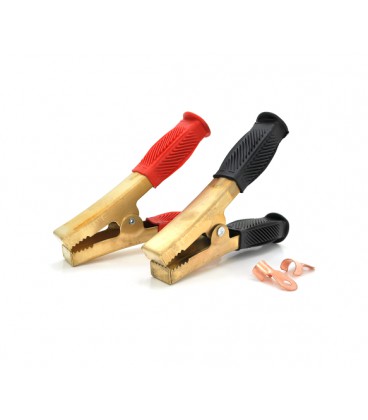 Набор аккумуляторных зажимов 'крокодилы' Merlion черный + красный 100А 160мм (плотный резиновый, рифленный кожух),с медным покры