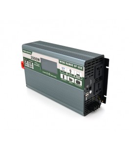 Инвертор напряжения Demuda DMDPSW-2000W, 12V/220V, 2000W с правильной синусоидой, 2 универсальные розетки, 2 USB, Rj 45, клемные