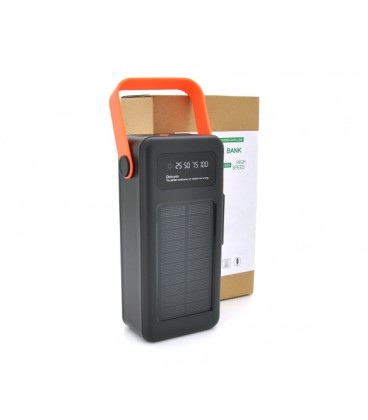 Power bank YM-637, 50000mAh Solar, flashlight, Input: 5V/2.1A(MicroUSB, TypeC, Lightning), Output: 5V /2.1A(4xUSB), plastic, Bla