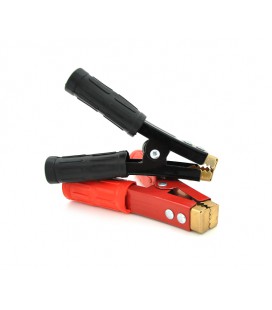 Набор аккумуляторных зажимов 'крокодилы' черный + красный 500A/1000А 155мм (плотный резиновый, рифленный кожух), с медным покрыт