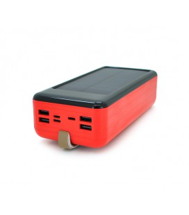 Power bank KKD-8W 80000 mAh Solar, flashlight, Input: 5V/2.1A(microUSB, TypeC, Lightning), Output: 5V /2.1A(4xUSB), plastic, Red