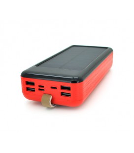 Power bank KKD-6W 60000 mAh Solar, flashlight, Input: 5V/2.1A(MicroUSB, TypeC, Lightning), Output: 5V /2.1A(4xUSB), plastic, Red