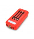 Power bank KKD-6W 60000 mAh Solar, flashlight, Input: 5V/2.1A(MicroUSB, TypeC, Lightning), Output: 5V /2.1A(4xUSB), plastic, Red