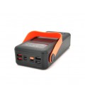 Power bank YM-636 40000mAh Solar, flashlight, Input:5V/2.1A(Micro-USB, Type-C, Lightning), Output:5V /2.1A(4xUSB), plastic, Blac