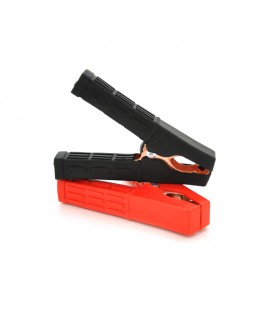 Набор аккумуляторных зажимов 'крокодилы' черный + красный 300А 100мм (плотный резиновый, рифленный кожух), с медным покрытием, П