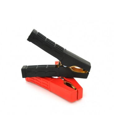 Набор аккумуляторных зажимов 'крокодилы' черный + красный 100А 100мм (плотный резиновый, рифленный кожух), с медным покрытием, П