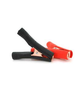 Набор аккумуляторных зажимов 'крокодилы' черный + красный 100А 90мм (плотный резиновый, рифленный кожух), Пакет, Q2