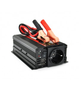 Инвертор напряжения CARMAER1500W (300 Вт), 12/220V с аппроксимированной синусоидой, 1Shuko, 2*USB (DC:5V/2A), крокодилы+ прикури