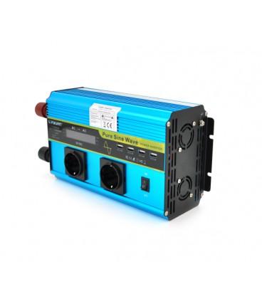 Инвертор напряжения LYF-2000P (2000/4000W), 12/230V с правильной синусоидой, 2 Shuko, 4*USB (DC:5V/2.4A), клемы+провода, remote 