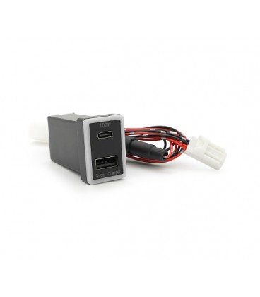 АЗУ врезное 130W-D01T03-С, PD+QC, Type-C: 100W, USB: 30W, LED подсветка, комплект проводов с разъемами, 33x22х58mm, Black