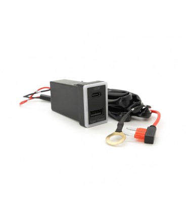 АЗУ врезное 130W-D01T03-Fuse, PD+QC, Type-C: 100W, USB: 30W, LED подсветка, комплект проводов с разъемами и предохранителем, 33x