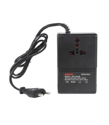 Преобразователь напряжения трансформаторный 200W Input 220 V/Output 110V, + универсальная розетка