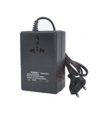 Преобразователь напряжения трансформаторный 200W Input 220 V/Output 110V, + универсальная розетка