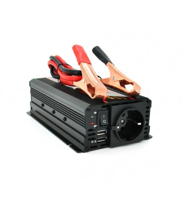 Инвертор напряжения CARMAER2000W (1000Вт), 12/220V с аппроксимированной синусоидой, 1Shuko, 2*USB (DC:5V/2A), крокодилы+ прикури