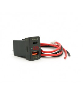 АЗУ FPUV-R, PD+QC3.0, Type-C: 30W, 5V-3A/9V-3A/12V-2.5A, USB: 18W, 5V-3.4A/9V-2A/12V-1.5A, 33x23mm, LED Red, Black