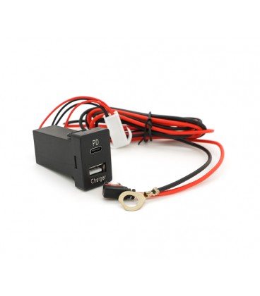 АЗУ врезное 38W-L01T03-С, PD+QC, Type-C: 20W, USB: 18W, комплект проводов с разъемами, 33x22х58mm, Black