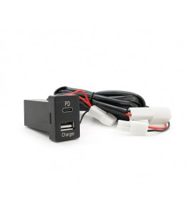 АЗУ врезное 38W-L01T03-Fuse, PD+QC, Type-C: 20W, USB: 18W, комплект проводов под пайку с предохронителем, 33x22х58mm, Black