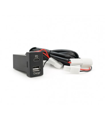 АЗУ врезное 38W-L01T03-Fuse, PD+QC, Type-C: 20W, USB: 18W, комплект проводов под пайку с предохронителем, 33x22х58mm, Black