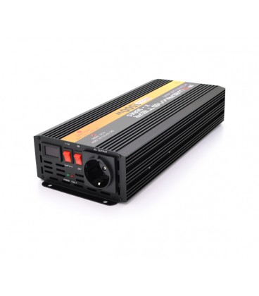 Инвертор напряжения POWERMASTER-1500 (900Вт), 12/220V, approximated, 1 универсальная розетка, клемы + крокодилы, Box