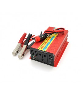 Инвертор напряжения ERYUAN EY-1000 (600Вт), 12/220V, approximated, 1 универсальная розетка+USB, клемы + крокодилы+АЗУ, Box