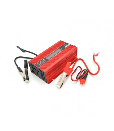 Инвертор напряжения V-TEK+LCD 1000ВА(600Вт), 12/220V, approximated, 1 универсальная розетка+USB, клемы+крокодилы, АЗУ, Box