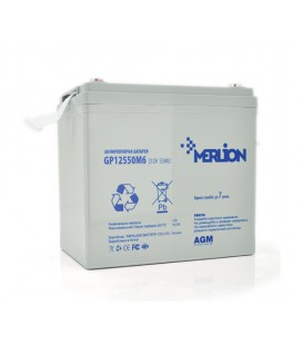 Аккумуляторная батарея MERLION AGM GP12550M6 12 V 55 Ah ( 225 x 135 x 210 (215) ), 14.1 kg Q1/48