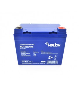 Аккумуляторная батарея MERLION FOR TESLA AGM MLTS12330M6 12 V 33 Ah ( 195 x 130 x 155 (165) ), 11.8 kg Blue Q1
