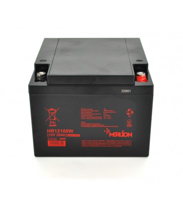 Аккумуляторная батарея MERLION HR12100W, 12V 28Ah Black ( 166 х 175 х 125 (125) ), 7.7 kg