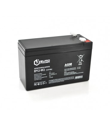 Аккумуляторная батарея EUROPOWER AGM EP12-9F2 12 V 9Ah ( 150 x 65 x 95 (100) ), 2.2 kg Black Q10