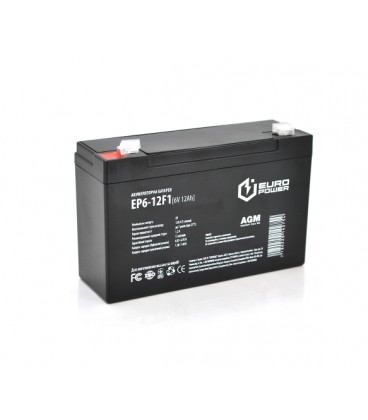 Аккумуляторная батарея EUROPOWER AGM EP6-12F1 6 V 12 Ah ( 150 x 50 x 95 (100) ) , 1.6 kg Black Q10