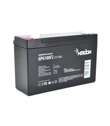 Аккумуляторная батарея MERLION AGM GP6100F2 6 V 10Ah ( 150 x 50 x 95 (100) ), 1.63 kg Q10/540
