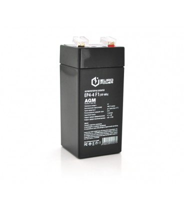 Аккумуляторная батарея EUROPOWER AGM EP4-4F1 4 V 4 Ah ( 47 x 47 x 100 (105) ), 0.44 kg Black Q30/2160