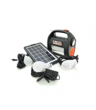 Переносной фонарь RT909BT+Solar, 1+1 режим, Радио+ Bluetooth колонка, встроенный аккум, 3 лампочки 3W, USB выход, Black/Orange