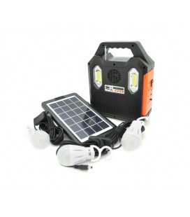 Переносной фонарь RT903BT+Solar, 1 режим+ сигнал SOS, Радио+ Bluetooth колонка, встроенный аккум, 3 лампочки 3W, Black/Orange