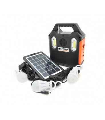Переносной фонарь RT903BT+Solar, 1 режим+ сигнал SOS, Радио+ Bluetooth колонка, встроенный аккум, 3 лампочки 3W, Black/Orange