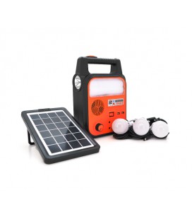 Переносной фонарь RT902BT+Solar, 1+2 режима, диммер, Радио+ Bluetooth колонка, встроенный аккум, 3 лампочки 3W, USB выход, Black