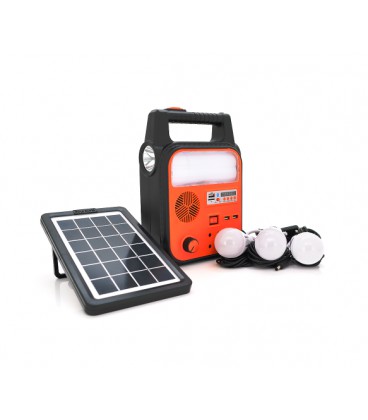 Переносной фонарь RT902BT+Solar, 1+2 режима, диммер, Радио+ Bluetooth колонка, встроенный аккум, 3 лампочки 3W, USB выход, Black