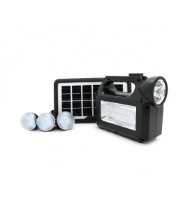 Переносной фонарь GD-8017+ Solar, 1+1 режим, встроенный аккум, 3 лампочки 3W, USB выход, Black, Box
