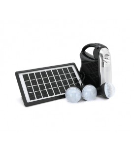 Переносной фонарь GD-7+ Solar, 1+1 режим, встроенный аккум, 3 лампочки 3W, USB выход, Black, Box