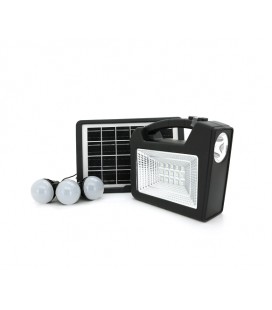 Переносной фонарь CL25+ Solar, 1+1 режим, 1+15Led, встроенный аккум-Powerbank 10000mAh, 3 лампочки 3W, USB выход, Black, Box