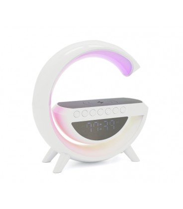 Настольная лампа-ночник BT-3401+часы, Bluetooth колонка, бспроводная зарядка телефона, свет RGB, Box