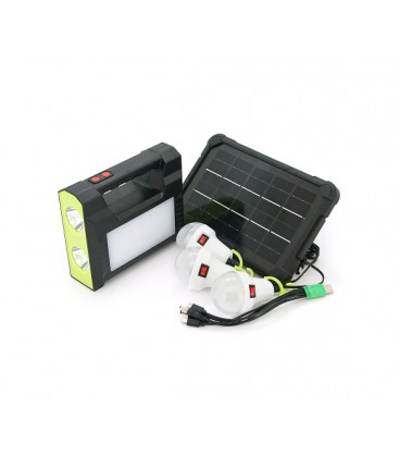 Переносной фонарь GD-C7+ Solar, 1+1 режим, встроенный аккум, 3 лампочки 3W, USB выход, Black, Box