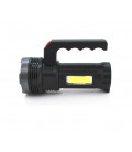 Фонарь поисковый USHL-828, 1LED T6+COB, 3W, 3+1 режима, 1200mah, Black, IP40, USB кабель+Solar, 150х60х90мм, BOX