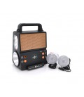 Фонарь переносной KENSA FP-05-W-S-L+Solar+FM+MP3+Bluetooth+AUX, 2 лампы доп. освещения, 2 режима, заряд от 5V, батарея 2*18650, 
