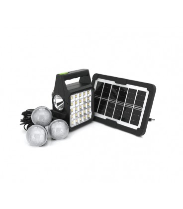Переносной фонарь GD-105+ Solar, 1+1 режим, встроенный аккум-Powerbank 10000mAh, 2USB, 3 лампочки 3W, USB выход, Black, Box