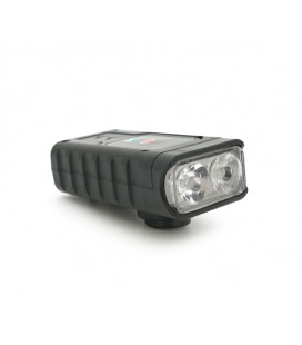 Фонарик велосипедный HY-7518, 4 режима+сигнал, встроенный аккум, индикация заряда, USB кабель, BOX