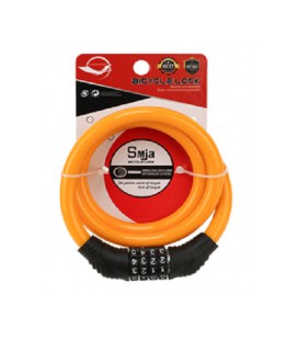 Замок велосипедный тросовый кодовый Smja-95, длина 10*950мм, АBS/стальная проволока, Orange