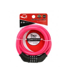 Замок велосипедный тросовый кодовый Smja-95, длина 10*950мм, АBS/стальная проволока, Pink