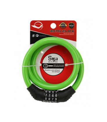 Замок велосипедный тросовый кодовый Smja-95, длина 10*950мм, АBS/стальная проволока, Green